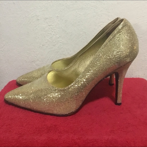 Via Spiga Women Sz 9B High Heel Gold GLitter Pumps - Picture 1 of 8